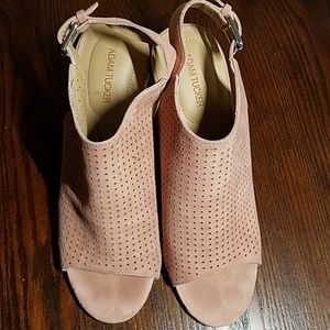 Adam Tucker pink open toe booties.